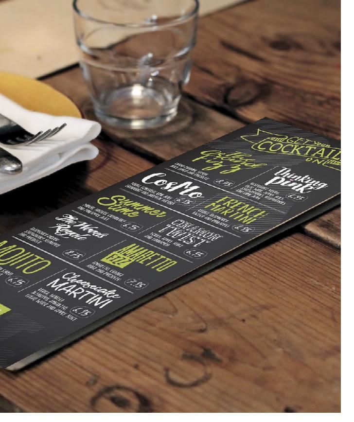 Branded menus and table collateral for a bar